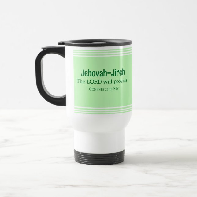 The Lord Will Provide Bible Verse Light Green Travel Mug (Left)