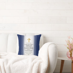 The Lord's Prayer - Gold Cross on Navy Blue Throw Pillow