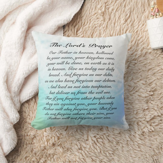 The Lord's Prayer, Matthew 6:9-13 Bible Verse Cush Throw Pillow (Blanket)