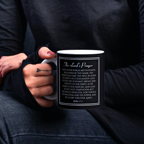 The Lords Prayer Matthew 6 Black and White Mug