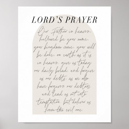 The Lords Prayer Minimal Boho Beige Arch Script Poster