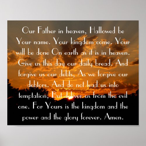 The Lords Prayer on a beautiful sunset Poster