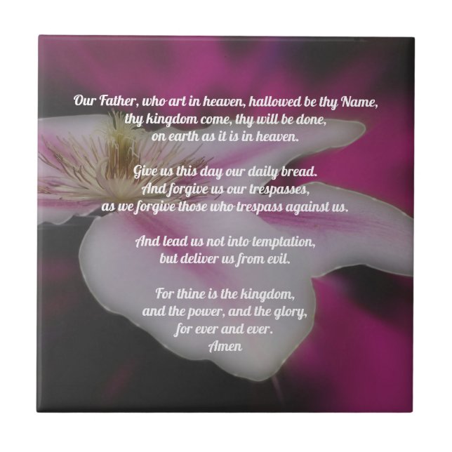 The Lord's Prayer Our Father Clematis  Ceramic Tile (Front)