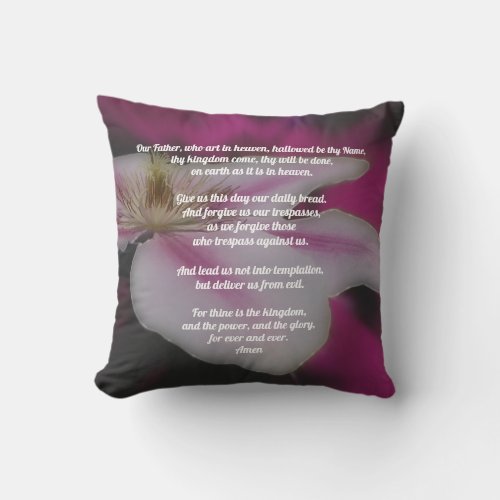 The Lords Prayer Our Father Clematis    Throw Pillow