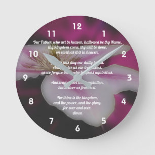 The Lord's Prayer Our Father Inspirational Floral Round Clock