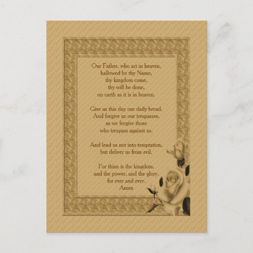 The Lords Prayer Our Father Rosebud      Postcard