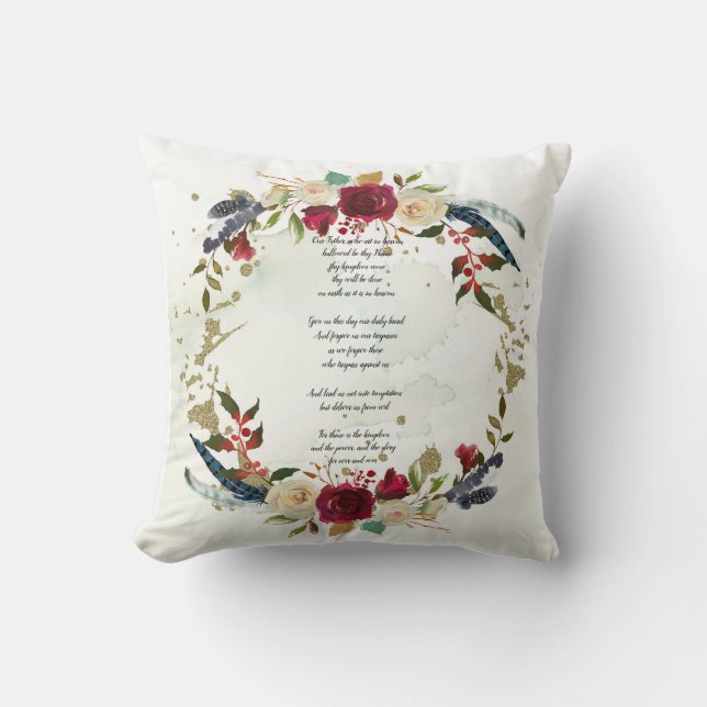 The Lord's Prayer Pillow, Bible Verse Throw Pillow (Front)