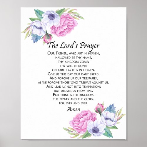 The Lords Prayer Pink Floral from Matthew 69_13 Poster