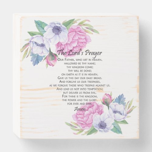 The Lords Prayer Pink Floral from Matthew 69_13 Wooden Box Sign