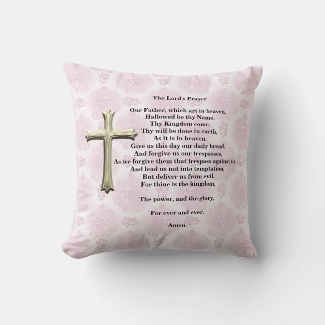 The Lord's Prayer (pink) Throw Pillow (Front)