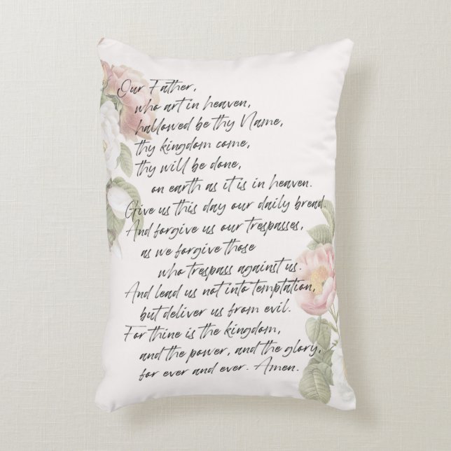 The Lord's Prayer Soft Pastel Floral Accent Pillow (Front(Vertical))