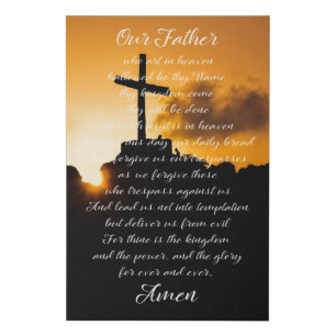 The Lord's Prayer Sunset Cross Script letters Faux Canvas Print