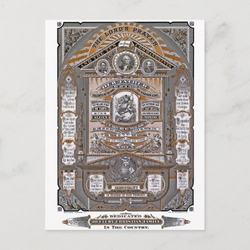 The Lords Prayer vintage engraving ORANGE Postcard