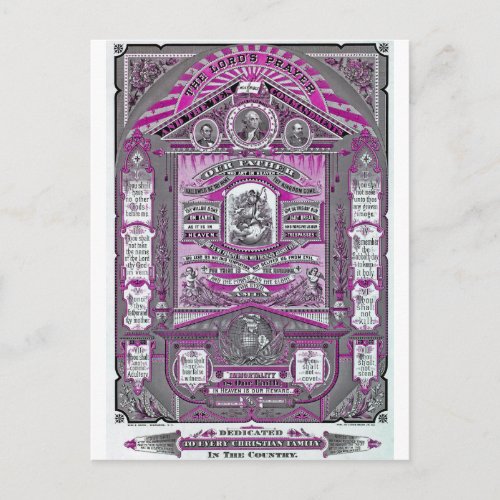 The Lords Prayer vintage engraving Pink Postcard