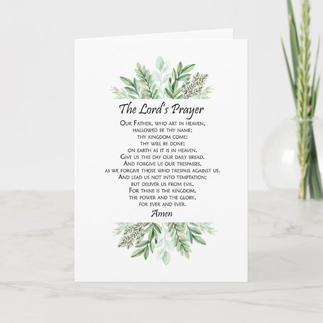 The Lord's Prayer with Greenery ~ Matthew 6:9-13 Card (Front)
