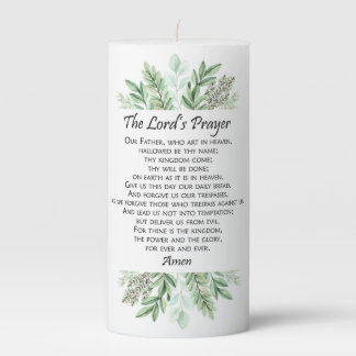The Lord's Prayer with Greenery ~ Matthew 6:9-13 Pillar Candle