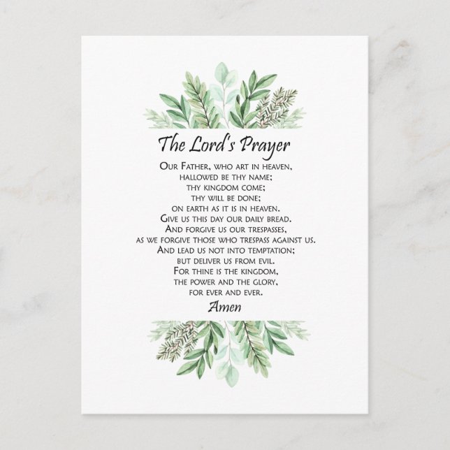 The Lord's Prayer with Greenery ~ Matthew 6:9-13 Postcard (Front)