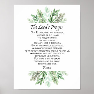 The Lord's Prayer with Greenery ~ Matthew 6:9-13 Poster