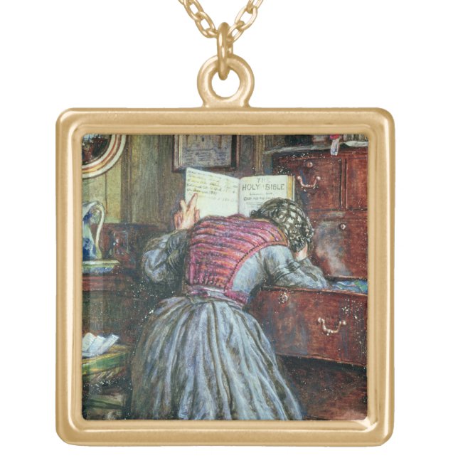 The Lost Child (w/c and bodycolour on paper) Gold Plated Necklace (Front)