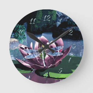 The Lotus and the Dragonfly Round Clock