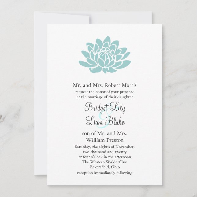 The Lotus Flower Wedding invitation (turquoise) (Front)