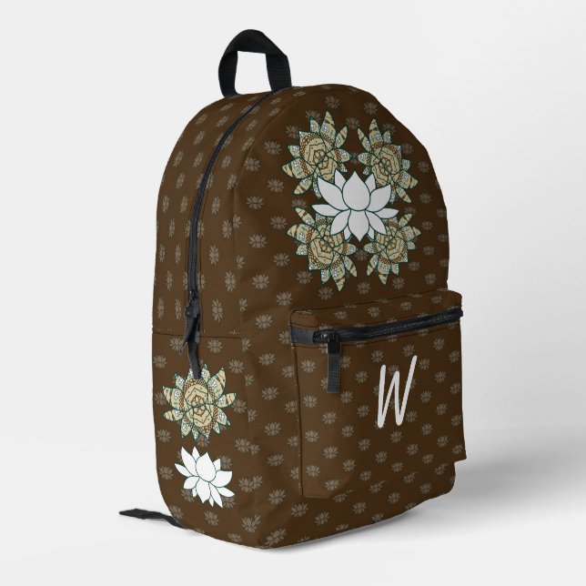 The Lotus Printed Backpack (Back Corner Left)
