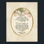 The Love Chapter, 1 Corinthians 13 Calligraphy Poster<br><div class="desc">Vintage parchment tan and gold foil double mat look. Hand lettered in calligraphy by Audrey Jeanne and includes original text design executed in gold leafing. The most widely used reading for wedding ceremonies is perfect for a new marriage or celebrating the anniversary of an older one! Use for Wedding, Engagement...</div>