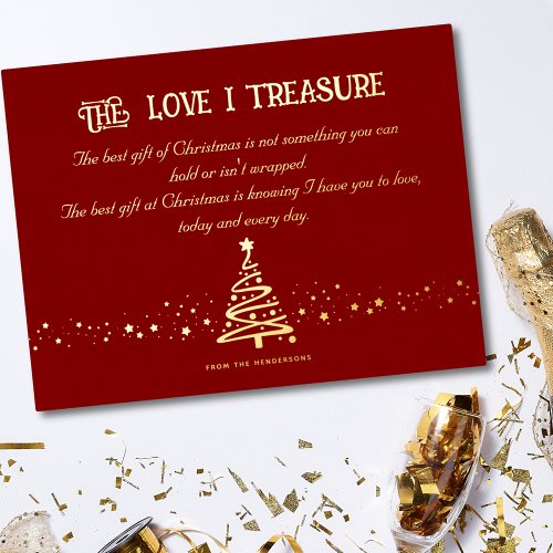 The Love I treasure Christmas Foil Holiday Postcard