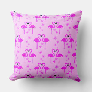 The Love Pink Flamingos with Hearts Throw Pillow
