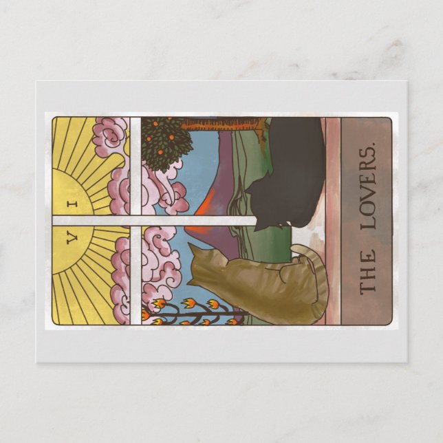 The Lovers Cat Tarot Card Postcard (Front)