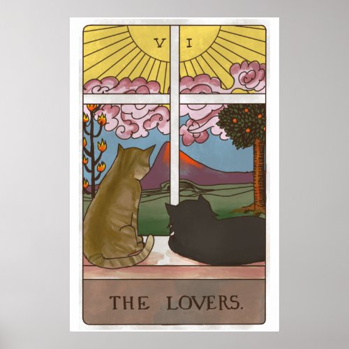 The Lovers Cat Tarot Card Poster