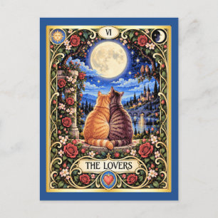 The Lovers Cat Tarot - Harmony and Connection Postcard