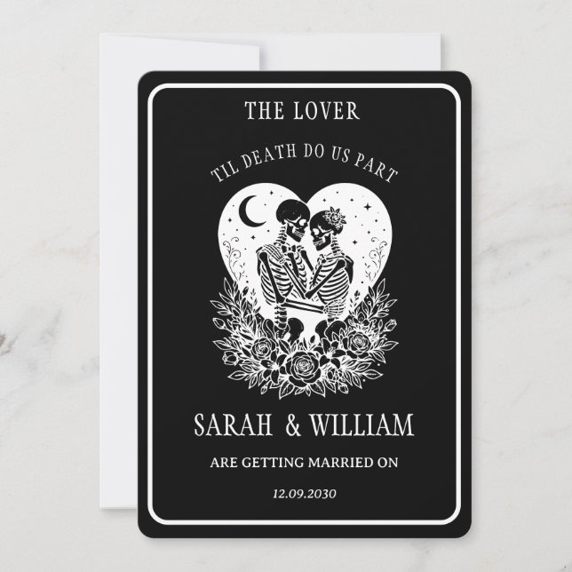 The Lovers, Celestial Stars,  Wedding Skeleton  Invitation (Front)