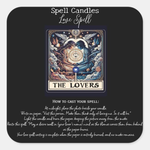 THE LOVERS Ethereal Tarot Love Spell Intentions  Square Sticker