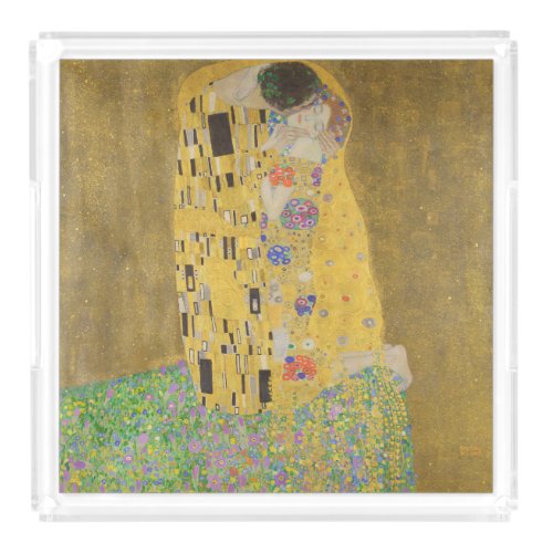 The Lovers Kissing Embrace by Gustav Klimt Acrylic Tray