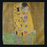 The Lovers Kissing Embrace by Gustav Klimt Bandana<br><div class="desc">Sunlight glints off the swirling golden embrace that surrounds the lovers in Gustav Klimt's masterpiece, The Kiss. The scene is a paradox of intimacy and isolation. The couple stands on a precipice, a field of colorful flowers at their feet, yet they are oblivious to the world around them. Their gazes...</div>