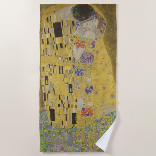 The Lovers Kissing Embrace by Gustav Klimt Beach Towel