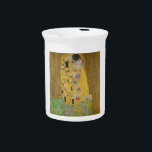 The Lovers Kissing Embrace by Gustav Klimt Beverage Pitcher<br><div class="desc">Sunlight glints off the swirling golden embrace that surrounds the lovers in Gustav Klimt's masterpiece, The Kiss. The scene is a paradox of intimacy and isolation. The couple stands on a precipice, a field of colorful flowers at their feet, yet they are oblivious to the world around them. Their gazes...</div>