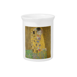 The Lovers Kissing Embrace by Gustav Klimt Beverage Pitcher