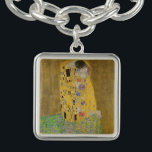 The Lovers Kissing Embrace by Gustav Klimt Bracelet<br><div class="desc">Sunlight glints off the swirling golden embrace that surrounds the lovers in Gustav Klimt's masterpiece, The Kiss. The scene is a paradox of intimacy and isolation. The couple stands on a precipice, a field of colorful flowers at their feet, yet they are oblivious to the world around them. Their gazes...</div>