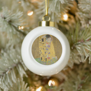 The Lovers Kissing Embrace by Gustav Klimt Ceramic Ball Christmas Ornament