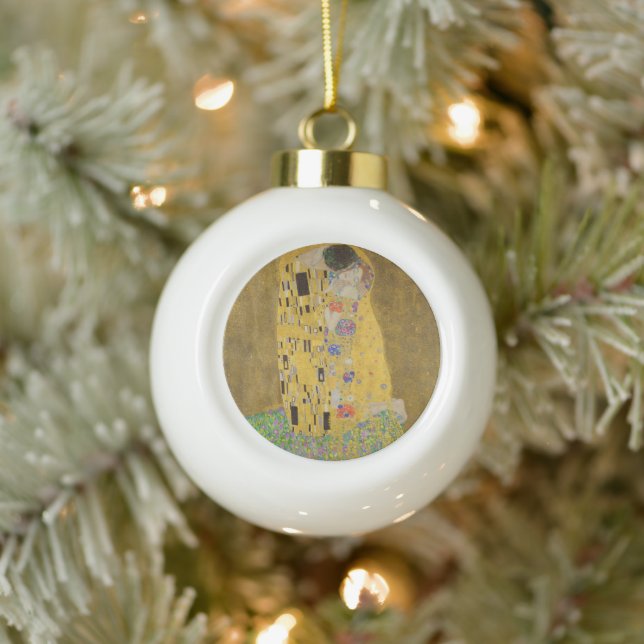 The Lovers Kissing Embrace by Gustav Klimt Ceramic Ball Christmas Ornament (Tree)