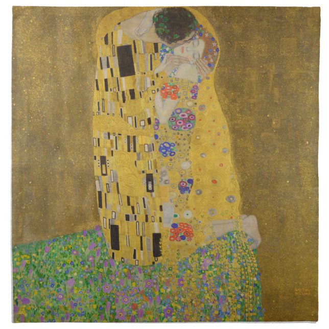 The Lovers Kissing Embrace by Gustav Klimt Cloth Napkin (Front)