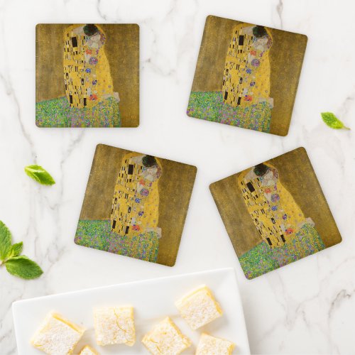 The Lovers Kissing Embrace by Gustav Klimt Coaster Set