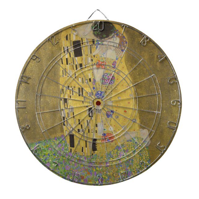 The Lovers Kissing Embrace by Gustav Klimt Dart Board (Front)