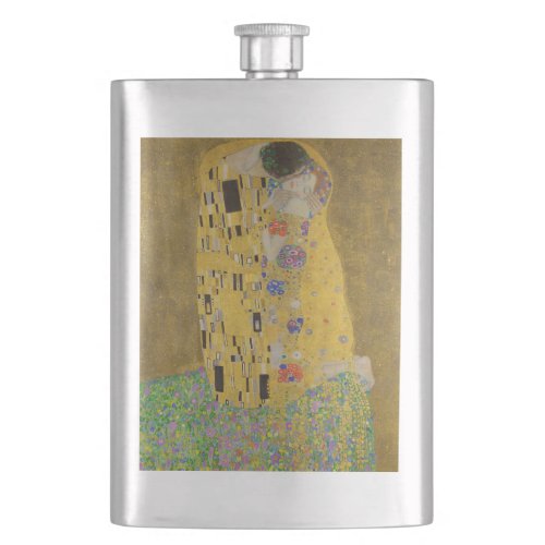 The Lovers Kissing Embrace by Gustav Klimt Flask