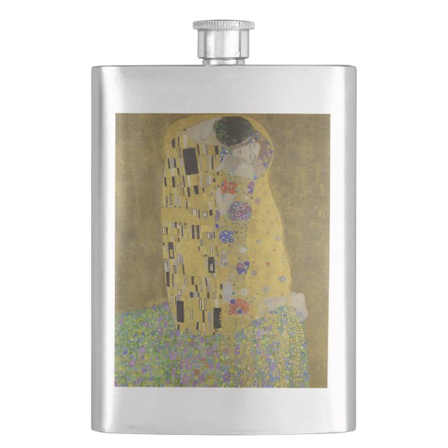 The Lovers Kissing Embrace by Gustav Klimt Flask (Front)