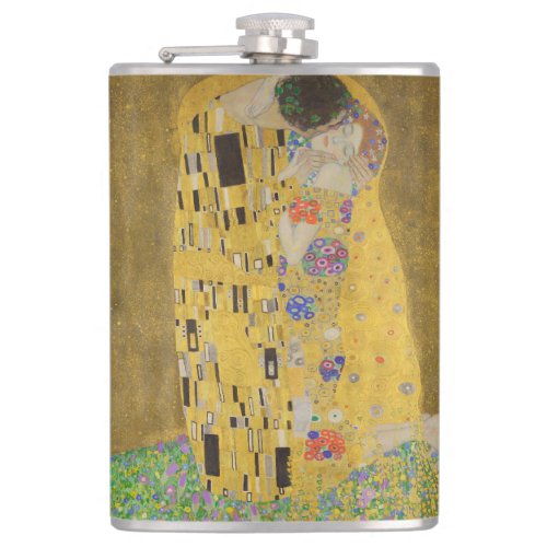 The Lovers Kissing Embrace by Gustav Klimt Flask