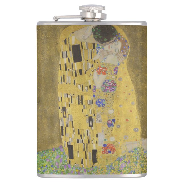 The Lovers Kissing Embrace by Gustav Klimt Flask (Front)