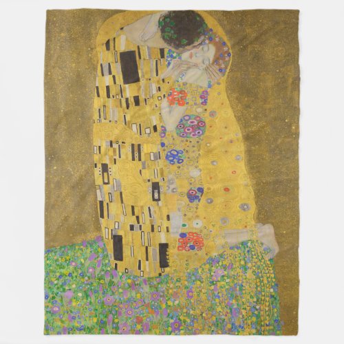 The Lovers Kissing Embrace by Gustav Klimt Fleece Blanket